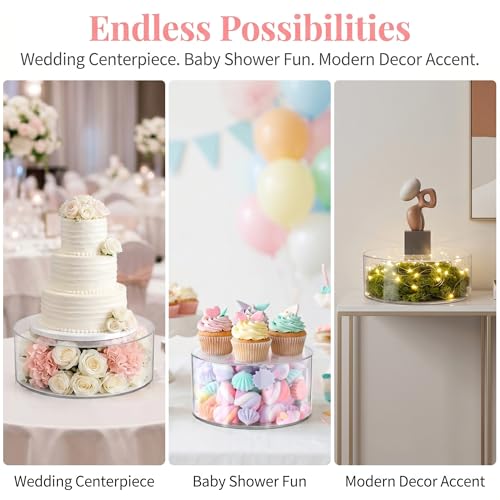 Jucoan Set of 2 Clear Acrylic Fillable Cake Stand, Cake Tier Display Stand Cupcake Stand, 12 Inch & 8 Inch Round Cylinder Display Riser for Wedding Birthday Baby Shower Easter Party Centerpieces