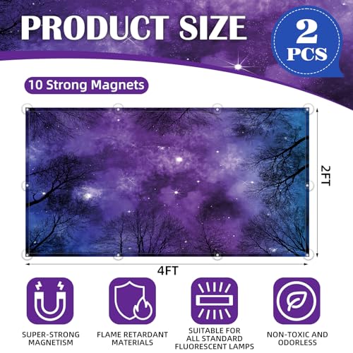 ANGSYLTH 2 Pcs Fluorescent Light Covers - 4 x 2 Feet Covers for Ceiling Lights, Magnetic Light Filters for Classroom, Office, Hospitals, Home (Forests & Starry Sky) - color: Forests & Starry Sky