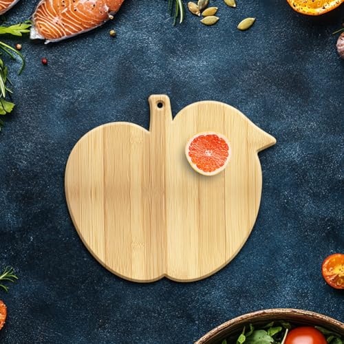 WEBEEDY Apple-Shaped Bamboo Wood Cutting Board Funny Charcuterie Boards for Kitchen Small Decorative Wooden Chopping Board with Hanging Hole for Serving Cheese,Fruit,Meat,Vegetable (13.8x12 inch)
