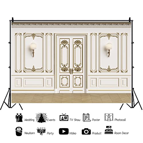 Leyiyi 8x5ft Vintage Room Inside Backdrop European Frame French Door Modern Castle House Cemetery Wall Empty Building Photo Background Cowboy Kids Birthday Portrait Studio Prop Vinyl Wallpaper - color: White, size: 8x5ft