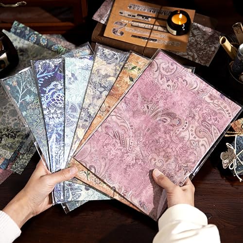 20 Sheets Vintage Background Paper, Traditional Gorgeous Leaves Flowers Decorative Papers, Retro Floral Paper for Journaling Scrapbooking Letter Gift Wrap Decorations - color: Green