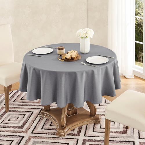 Veblandy Tablecloth Linen Textured Waterproof & Stain Resistant Table Cloth Wrinkle Free Decorative Fabric Farmhouse Table Cover for Dining/Party/Buffet/Wedding, 60 x 60 Inch, Dark Grey - color: Dark Grey, size: 60" (Round)