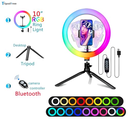 10" Selfie Ring Light with 4" Desktop Tripod Stand & 1 Phone Holder, LED Ringlight with Dimmable Modes(RGB) for Makeup/Photography/Videos/Vlog/TikTok (STDLR10-V2)