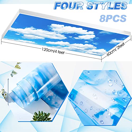 Amylove 8 Pcs 4 x 2 Feet Backlit Film Material Fluorescent Light Covers Classroom Filters Ceiling Light Covers Panels Florescent Diffuser - color: Cloud