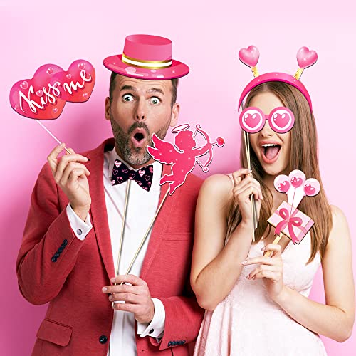 25Pcs Valentine's Day Photo Booth Props Valentine's Day Party Decorations Valentine's Day Party Props Valentine's Day Selfie Props with Stick for Valentine Party Decorations