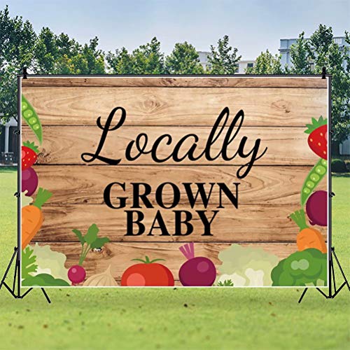 Shensu Vinyl 5x3ft Baby Shower Backdrop for Photography, Locally Grown Baby Vegetable and Fruit Rustic Wood Photo Background, Boys Girls Party Decoration, Portrait Photo Booth Studio Props - size: 5x3ft