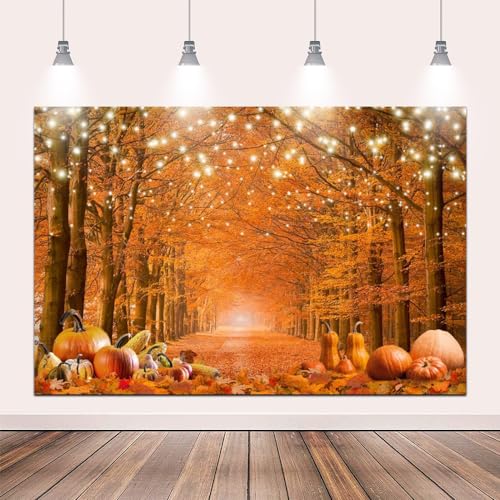Fall Photo Backdrop for Photography Autumn Thanksgiving Backdrop 10x8ft Banner Party Decorations Maple Leaves Forest Road Natural Scenery Landscape Birthday Studio Props - color: Pumpkin Yellow 1