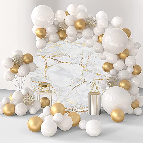 Yeele 7.5x7.5ft Grey Gold Marble Texture Round Backdrop Normcore Polyester Photography Background for Themed Birthday Wedding Bridal Shower Baby Shower Banner Anniversary Events Activities Photo Props - size: 7.5x7.5ft-Diameter