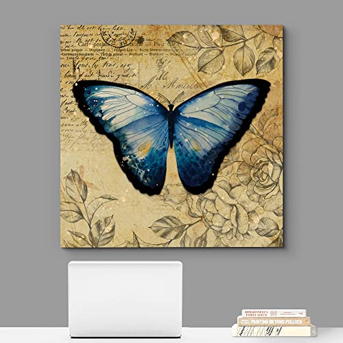 wall26 Canvas Print Wall Art Blue Monarch Butterfly Floral Pattern Nature Wilderness Rustic Modern Art Farmhouse Decorative Animals Insects for Living Room, Bedroom, Office - 12"x12" - color: C78-2211-slm1, size: 12"L x 12"W