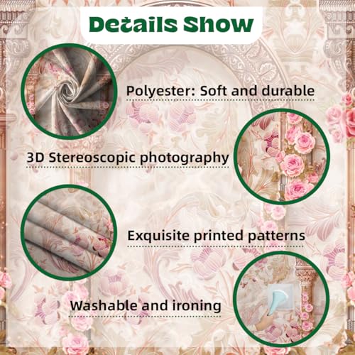 10x8ft Pink Flower Wall Backdrop Vintage Castle Arch Roman Column Elegant Floral Luxury Romantic Photography Background Wedding Bridal Shower Girls Birthday Valentine's Day Church Decor - size: 10x8ft-polyester
