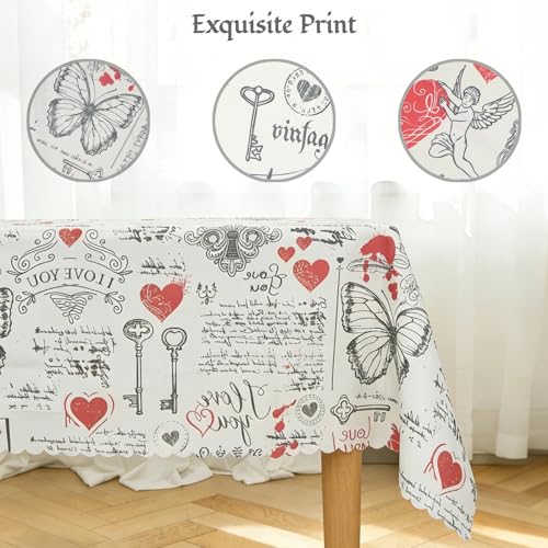 52x70 Inch Vintage Romantic Love Rectangle Tablecloth Victorian Style Butterfly Heart Angel Key Table Cloth Washable Durable Table Cover for Kitchen Dining Birthday Wedding Party Valentine - color: Color9, size: 70" x 52" (Rectangular)