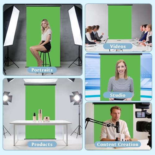 Retractable Green Photography Backdrop 36" x 59", Portable Roll-Up, Pull-Down Background, Auto-Lock Backdrop Screen for Passport Photo, Product Photography, Headshots, Video Studio - color: Green