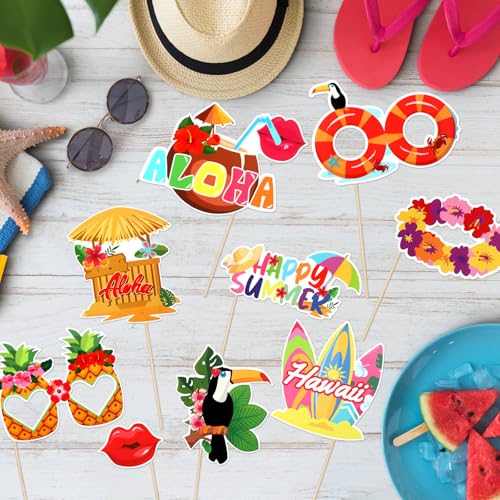 Hawaiian Party Decorations, Kaluofan 30PCS Hawaii Photo Booth Props, Beach Party Photo Booth, Hawaiian Beach Pool Birthday Party Decorations Selfie Props