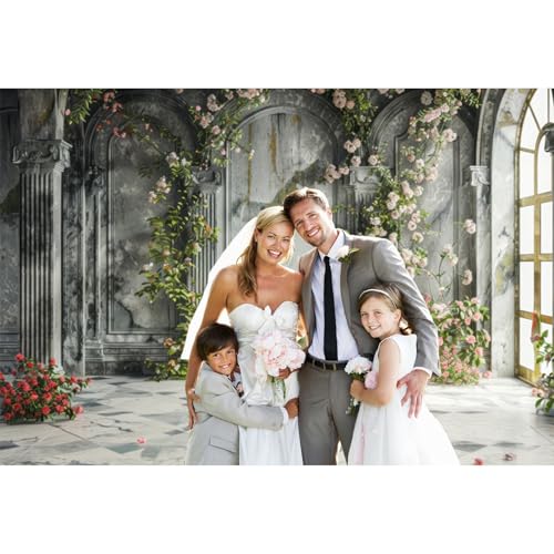 5x3ft Place Flower Wall Photography Background Victoria Arch European Castle Wall Pink Red Rose Backdrop for Women Girls Themed Party Decorations Wedding Baby Shower Cake Table Photoshoot - color: pink and blue-3, size: 5x3ft