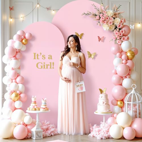 7.2FT 6FT Arch Backdrop Cover for Wedding, Set of 2 Stretchy Spandex Fitted Arch Stand Cover for Baby Shower, Birthday Party Decor, Chiara Backdrop Cover with Double-Sided Design(White, Pink) - color: White+Pink