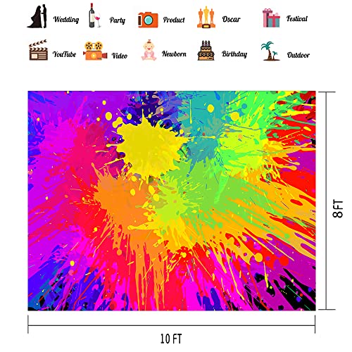 Colorful Graffiti Splatter Backdrop, Vinyl 10x8ft Abstract Paint Splash Photo Backdrop Hip Hop Theme Birthday Talent Show Baby Shower Prom Carnival Backdrops for Photoshoot Photo Studio Props - size: 10x8ft