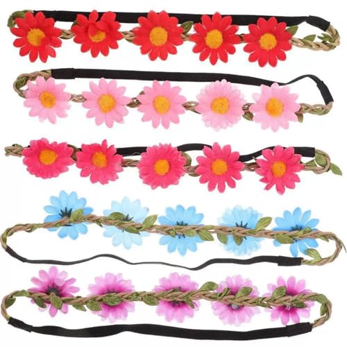 5 Pcs Flower Headband Women Daisy Wreath Headband Sunflower Crown Hippie Floral Headpiece for Boho Hawaiian Beach Wedding Bridal Party Decorations Photo Props (Multicolor B)