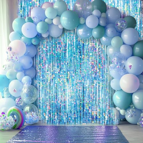 4 Packs Blue Foil Fringe Curtain, Light Blue Glitter Metallic Tinsel Backdrop for Birthday, Wedding, Baby Shower, Bachelorette, Ocean, Princess Party Decorations Supplies - color: Light Blue