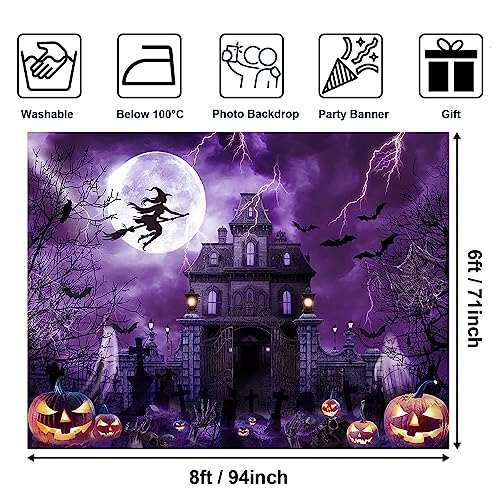 Avezano Halloween Backdrop for Photography Horror Moon Night Ghost Scary Jack O'Lantern Background Grave Scary Sppooky Skull Iron Gate Witch Halloween Party Decor Photo Stuido Props (Purple, 8x6ft) - color: Purple, size: 8x6ft