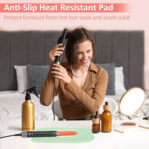 Heat Resistant Mat Large Silicone Hot Hair Tools Holder for Curling Irons Flat Iron Hair Straightener Mat Portable Vanity Pad - color: Light Green, size: 1 PACK