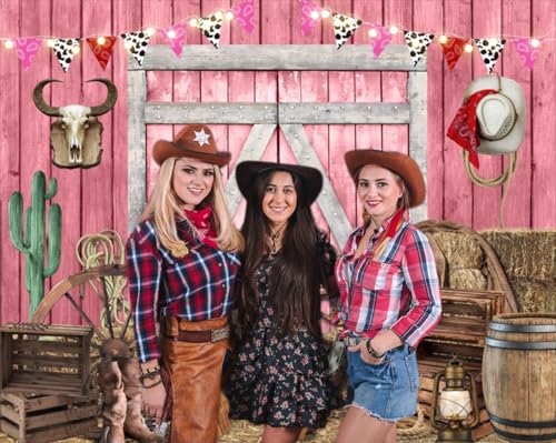 10x8ft Pink Western Cowgirl Backdrop Pink Rustic Woodern Horse Barn Photo Backdrops for Disco Western Them Girls Birthday Wedding Portrait Party Decor Banner Photo Studio Props - color: Pink