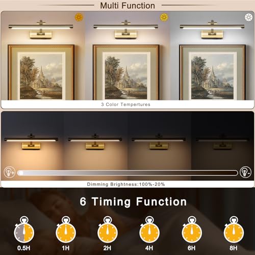 Antique Bronze LED Wireless Picture Lights for Wall Rechargeable, Battery Operated Art Light for Paintings, 3CCT Dimmable, 15.7 inch with Remote, Rotatable Gallery Light for Pictures Display - color: Battery Operated Antique Brass, size: 16 Inch