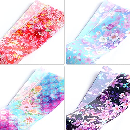 Flowers Nail Art Stickers - Colorful Foil Transfers Decals Holographic Rose Floral Starry Sky Design for Nails Supplies Women Manicure Tips Set Decorations 10 Sheets - style: Flower