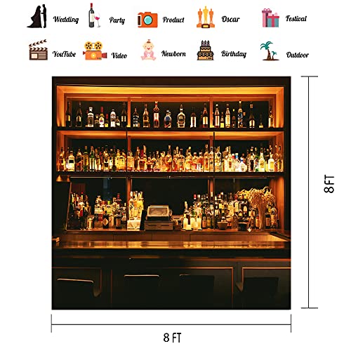 Bar Backdrops for Photography Vinyl 8x8FT Schnapps Wine Dinks Alcohol Cafe Restaurant Drink Shelf Photo Backgrounds Wall Paper Room Mural Props BJLSPH1943 - size: 8x8ft