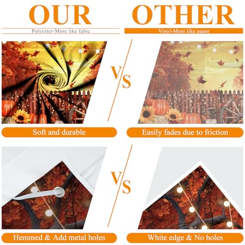 Leowefowa Fall Banner 9x6ft Polyester Harvest Hay Farm Pumpkin Patch Backdrop Sunflower Maple Photo Backdrops Thanksgiving Banner Decorations for Party - color: Gold, size: 9x6ft