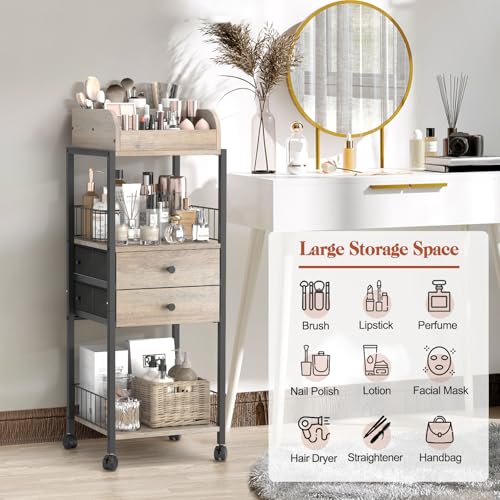 Makeup Organizer, Floor Skincare Organizers Make Up Organizers and Storage with Drawers, Vanity Organizer Cosmetics Display Cases Holder for Skin Care Nail Polish Perfume Black - color: Black