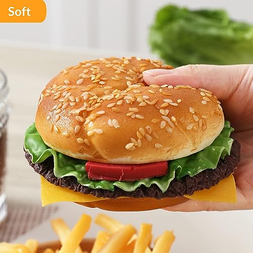 Joeabor Artificial Hamburger & 12 Artificial French Fries Realistic Fake Food for Display Faux Burger for Decoration Fake Food Props - color: 1 Hamburger & 12 Fries