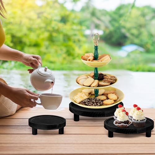 6PCS Wooden Risers for Display Wood Cake Stand for Party Round Food Risers for Buffet Wooden Holder Rustic Riser for Decor Tiered Tray Decor Home Kitchen (Black, 6 PCS (8”, 6”, 5”)) - color: Black, size: 6 PCS (8”, 6”, 5”)