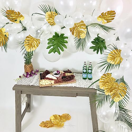 CCINEE 24PCS Golden Artificial Palm Leaves, 3 Sizes Faux Monstera Leaves Simulation Safari Leaves with Stems for Home Hawaiian Luau Party Jungle Beach Theme Party Decoration - color: 24pcs Golden 3 Sizes