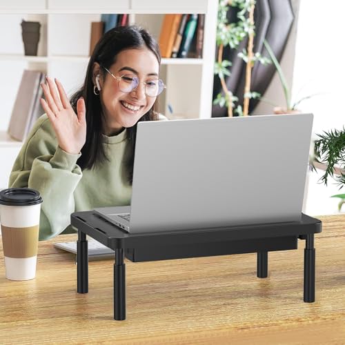 WALI Computer Monitor Stand with Storage, Desk Monitor Riser 3 Height Adjustable, Laptop Riser with Airflow Vents, Desk Organizer for Computer, Laptop, Printer (PTT002-B), 1 Pack, Black - color: Black, size: 14.6" * 9.3" with Drawer