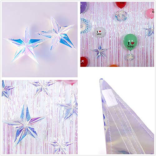 Iridescent Ornament Star Hanging Decorations, Clear Foil Decorative Folding Decor, Rainbow Shine Party Ornaments for Bridal Shower Wedding Birthday Frozen Theme Party Decorations - color: Iridescent Star