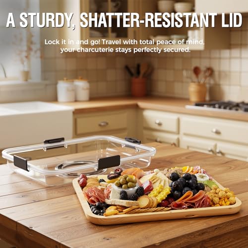 Renmxj Charcuterie Board with Clear Lid, Travel Portable Cheese Board Charcuterie Boxes Cutting Boards for Kitchen, House Warming Gifts New Home, Gifts for Women (Black, 6 Compartments) - color: Black, size: 6 Compartments