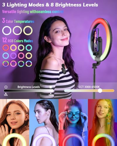 Yeaki Vlogging Kit for iPhone/Android - 10" Selfie Ring Light with 74" Tripod Stand & Phone Holder, Tripod for iPhone with Light and Microphone, YouTube Starter Kit for TikTok/Makeup/Content Creator