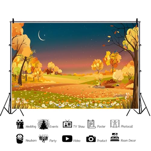 5x4ft Fall Backdrop Autumn Scenery Country Painting Photography Background Yellow Tree Fall Leaves Decorations Supplies Wallpaper Photo Studio Props - color: Navy, size: 5x4ft