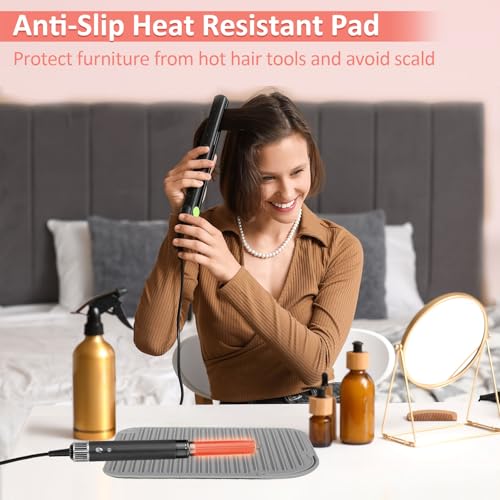 2 Pack Heat Resistant Mat Large Silicone Hot Hair Tools Holder for Curling Irons Flat Iron Hair Styling Tools Mat Portable Vanity Pad - color: Grey, size: 2 PACK