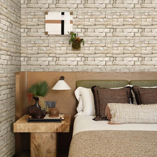 COMSTICKC 3D Peel and Stick Faux Stone Wall Sticker, 10 Pcs 12" x 12", Ultra-Light Thin PVC Rock Wall Panels Adhesive Decorative Tiles Wall Covering Wallpaper Interior Decor, Light Brown - color: Brown Stone