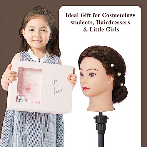 28" Mannequin Head with 80% Real Hair,Cosmetology Manikin Practice Doll Head,Braiding Head with Tripod Stand with Table Clamp + DIY Hair Styling Set #4 - color: Drak Brown#4