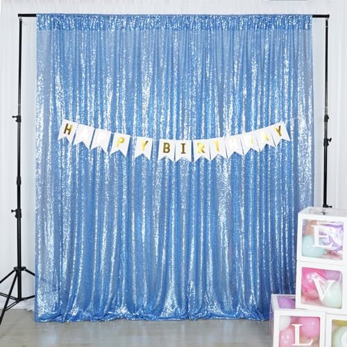 Poise3EHome Baby Blue Sequin Backdrop Curtain,8FT x 10FT Sequin Photography Backdrop Curtain for Party Decoration - color: Baby Blue, size: 8 x 10ft