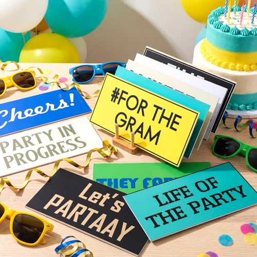 Beeveer 24 Designs Fun Photo Booth Props Fun Photo Booth Sign Decorations Double Sided 11 x 5.5 Inch Funny Props for Photoshoot DIY Water Proof Selfie Signs PVC Multi Color Printing for Party Supplies - color: Colorful, style: Party