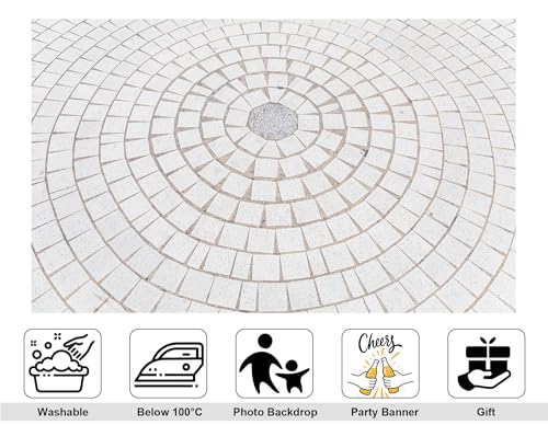 8x6ft Circular Paved Tile Backdrop with Geometric Design and Neutral Tone Photography Background for Outdoor Event and Wedding Decorations Banner Photo Booth Props - size: 8x6ft