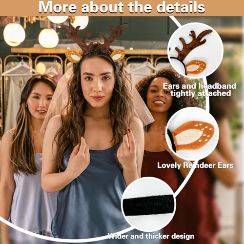 SIOTMERA Reindeer Antlers Headband, Realistic Deer Antlers Headbands Reindeer Ears Adults Christmas Party Birthday Makeup Cosplay, Reindeer Headband for Halloween Christmas Eve Costume Gift