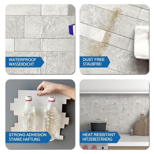 Backsplash Tile for Kitchen Peel and Stick Stone Matte Finish,Bathroom Tiles Stickers 3D Wall Panel Linear Mosaic Marble Backsplash Waterproof(5sheets,Cement Grey) - color: Cement Grey, size: 5sheets