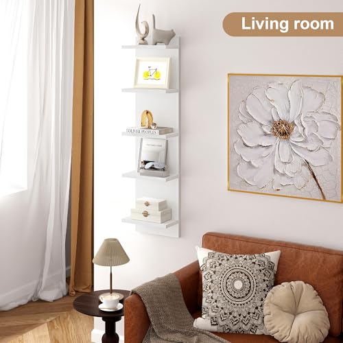Fun Memories 5-Tier Wall Shelf Unit, 48" Tall Floating Storage Organizer for Bedroom, Living Room, and Home Decor, White Vertical Shelving Unit - color: Modern White, size: 5 Tier - Large - 1P | 48"Height