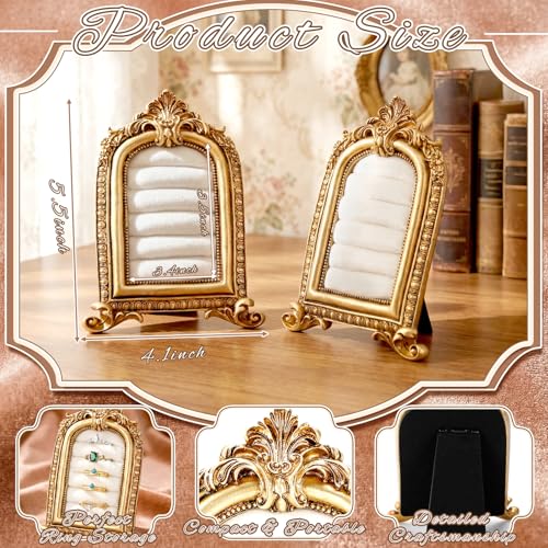 Liliaafar Vintage Ring Holder Frame Style Gold Ring Wedding Display Suede Jewelry Box Stand Frame Earring Tray Anniversary Engagement Baroque Organizer Photograph Prop for Women Birthday Christmas - color: Gold, style: Frame