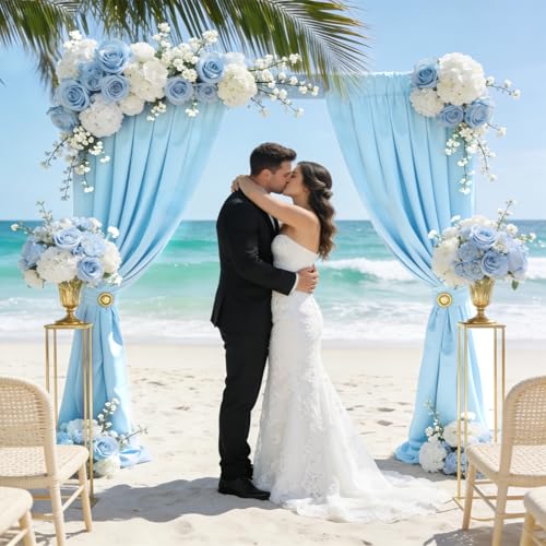 Sugargirl Wrinkle Free Baby Blue Backdrop Curtains Polyester Photo Backdrop Drapes Curtains with Rod Pockets for Party Birthday Wedding Photography Home Decoration(5x8FT, 2 Panels) - color: Baby Blue, size: W5' x H8' (2 panels)
