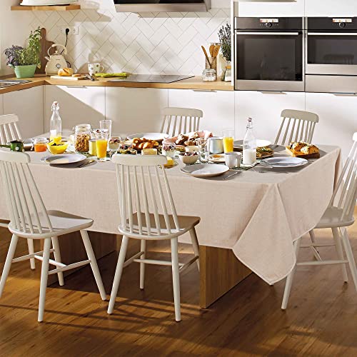 Fitable Faux Linen Tablecloth Rectangle 60 x 102 Inch - Rustic Fabric Table Cloth for 6 Foot Tables, Beige Faux Burlap Table Cover for Kitchen Dining, Party, Farmhouse - color: Beige, size: 60" x 102" (Rectangular)